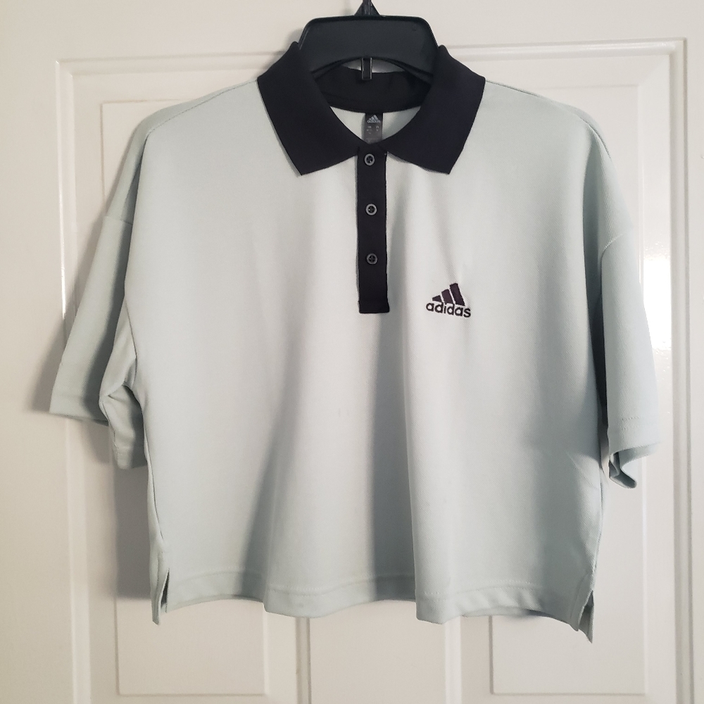 Adidas Womens Cropped Loose Fit Polo Oversized Short Sleeve Shirt Retro